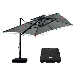 10×13 FT Aluminum Cantilever Patio Umbrella with Hook – Large Offset Outdoor Umbrella for Patio, Deck & Garden (Gray/Navy Blue)
