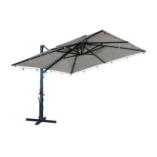10 FT Square Aluminum Cantilever Patio Umbrella with Hook – Offset Outdoor Umbrella in Navy Blue/Tan/Gray for Patio & Garden