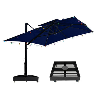 10×13 FT Aluminum Cantilever Patio Umbrella with Hook – Large Offset Outdoor Umbrella for Patio, Deck & Garden (Gray/Navy Blue)