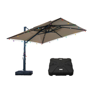 10 FT Square Aluminum Cantilever Patio Umbrella with Hook – Offset Outdoor Umbrella in Navy Blue/Tan/Gray for Patio & Garden