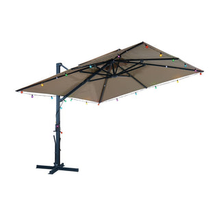 10 FT Square Aluminum Cantilever Patio Umbrella with Hook – Offset Outdoor Umbrella in Navy Blue/Tan/Gray for Patio & Garden