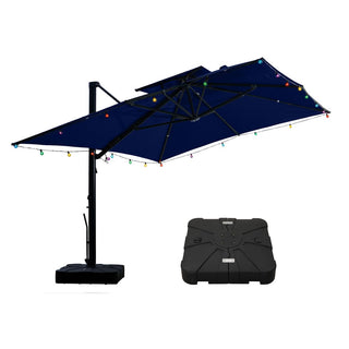 10×13 FT Aluminum Cantilever Patio Umbrella with Hook – Large Offset Outdoor Umbrella for Patio, Deck & Garden (Gray/Navy Blue)