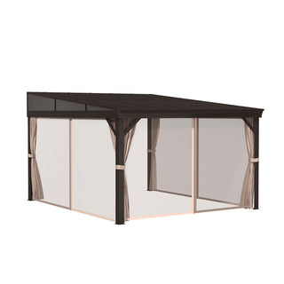 VineLull Outdoor Wall-Mounted Hardtop Pergora with Curtains and Netting