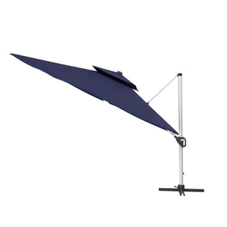 11ft Square Double-Tier Patio Umbrella with LED Lights – Red & Grey Outdoor Market Umbrella (Base Not Included)