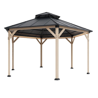 Hexagon Hardtop Gazebo with Solar LED Light – Modern Outdoor Patio Gazebo for Backyard