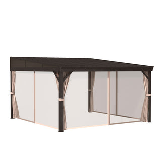 VineLull Outdoor Wall-Mounted Hardtop Pergora with Curtains and Netting