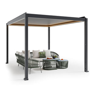 Motorized Aluminum Louvered Pergola with Integrated LED Lights – Modern Adjustable Outdoor Patio Gazebo