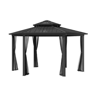 15x15 Ft Hexagon Hardtop Gazebo with Netting, Aluminum Frame Outdoor Patio Pavilion Shelter