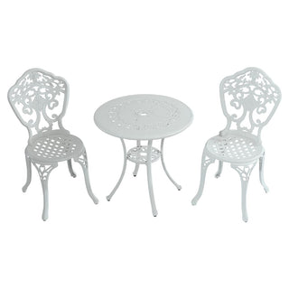 3-Piece Antique Bronze/White Cast Aluminum Outdoor Bistro Set with Round Table & 2 Armless Chairs for Patio, Garden & Balcony