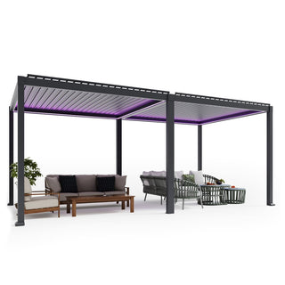 10X20 FT Motorized Aluminum Louvered Pergola with 7-Color LED Lights,Suitable For Patios, Pool Areas, Outdoor Kitchens And Terraces