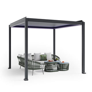 Motorized Aluminum Louvered Pergola with Integrated LED Lights – Modern Adjustable Outdoor Patio Gazebo