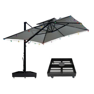 10×13 FT Aluminum Cantilever Patio Umbrella with Hook – Large Offset Outdoor Umbrella for Patio, Deck & Garden (Gray/Navy Blue)