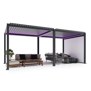 10X20 FT Motorized Aluminum Louvered Pergola with 7-Color LED Lights,Suitable For Patios, Pool Areas, Outdoor Kitchens And Terraces