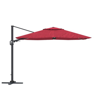 11FT Square Cantilever Patio Umbrella with LED Lights-Red/Navy Blue/Gray