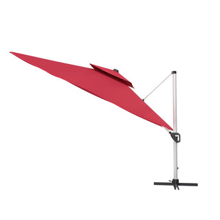 11 FT Square Patio Umbrella with Double-Top Vent – Brown/Dark Gray/Red