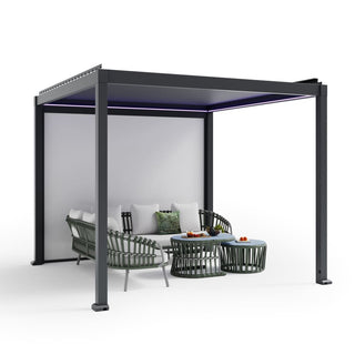Motorized Aluminum Louvered Pergola with Integrated LED Lights – Modern Adjustable Outdoor Patio Gazebo