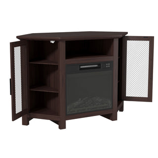 44.5 Inch MDF Wood Cabinet TV Stand with Electric Fireplace - Brown/White Finish