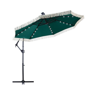 10FT Iron Cantilever Patio Umbrella with Tassels – 360° Rotating Outdoor Offset Umbrella with PU-Coated Polyester Canopy