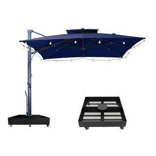 10×13 FT Aluminum Cantilever Patio Umbrella with Hook – Large Offset Outdoor Umbrella for Patio, Deck & Garden (Gray/Navy Blue)