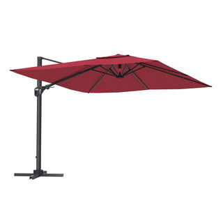 11FT Square Cantilever Patio Umbrella--Red, Navy Blue & Gray