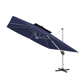11ft Square Double-Tier Patio Umbrella with LED Lights – Red & Grey Outdoor Market Umbrella (Base Not Included)