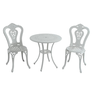 3-Piece White/Bronze Cast Aluminum Outdoor Bistro Set with Round Standard Height Table & 2 Armless Chairs for Patio, Garden & Balcony
