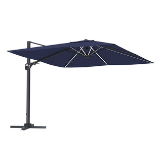 11FT Square Cantilever Patio Umbrella with LED Lights-Red/Navy Blue/Gray