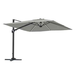 11FT Square Cantilever Patio Umbrella with LED Lights-Red/Navy Blue/Gray