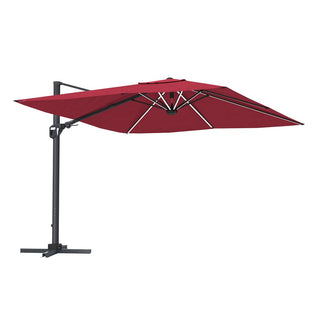 11FT Square Cantilever Patio Umbrella with LED Lights-Red/Navy Blue/Gray