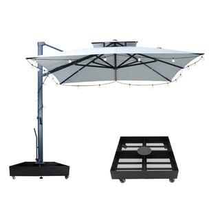 10×13 FT Aluminum Cantilever Patio Umbrella with Hook – Large Offset Outdoor Umbrella for Patio, Deck & Garden (Gray/Navy Blue)