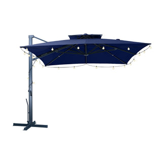 10×13 FT Aluminum Cantilever Patio Umbrella with Hook – Large Offset Outdoor Umbrella for Patio, Deck & Garden (Gray/Navy Blue)
