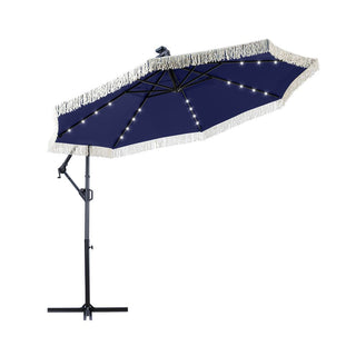 10FT Iron Cantilever Patio Umbrella with Tassels – 360° Rotating Outdoor Offset Umbrella with PU-Coated Polyester Canopy