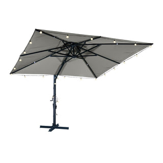 10 FT Square Aluminum Cantilever Patio Umbrella with Hook – Offset Outdoor Umbrella in Navy Blue/Tan/Gray for Patio & Garden