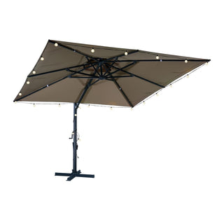 10 FT Square Aluminum Cantilever Patio Umbrella with Hook – Offset Outdoor Umbrella in Navy Blue/Tan/Gray for Patio & Garden