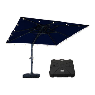 10 FT Square Aluminum Cantilever Patio Umbrella with Hook – Offset Outdoor Umbrella in Navy Blue/Tan/Gray for Patio & Garden