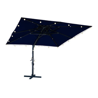 10 FT Square Aluminum Cantilever Patio Umbrella with Hook – Offset Outdoor Umbrella in Navy Blue/Tan/Gray for Patio & Garden