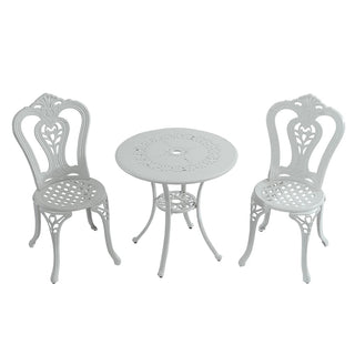 3-Piece White/Bronze Cast Aluminum Outdoor Bistro Set with Round Standard Height Table & 2 Armless Chairs for Patio, Garden & Balcony