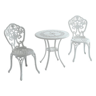 3-Piece Antique Bronze/White Cast Aluminum Outdoor Bistro Set with Round Table & 2 Armless Chairs for Patio, Garden & Balcony