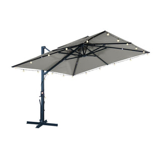 10 FT Square Aluminum Cantilever Patio Umbrella with Hook – Offset Outdoor Umbrella in Navy Blue/Tan/Gray for Patio & Garden