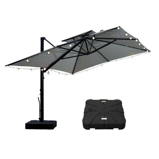10×13 FT Aluminum Cantilever Patio Umbrella with Hook – Large Offset Outdoor Umbrella for Patio, Deck & Garden (Gray/Navy Blue)