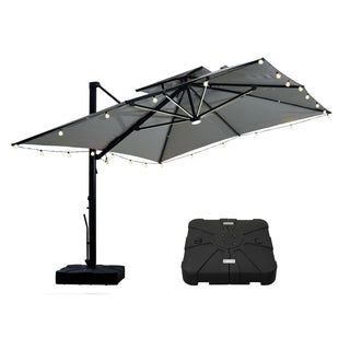 10×13 FT Aluminum Cantilever Patio Umbrella with LED Lights & Hook – Large Offset Outdoor Umbrella for Patio, Deck & Garden