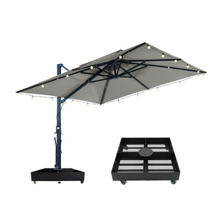 10 FT Square Aluminum Cantilever Patio Umbrella with Hook – Offset Outdoor Umbrella in Navy Blue/Tan/Gray for Patio & Garden