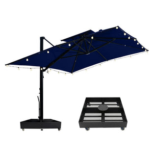 10×13 FT Aluminum Cantilever Patio Umbrella with Hook – Large Offset Outdoor Umbrella for Patio, Deck & Garden (Gray/Navy Blue)