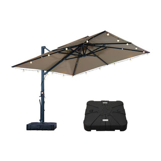 10 FT Square Aluminum Cantilever Patio Umbrella with Hook – Offset Outdoor Umbrella in Navy Blue/Tan/Gray for Patio & Garden