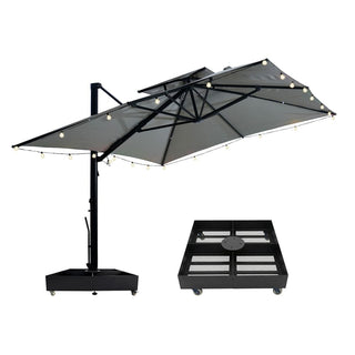10×13 FT Aluminum Cantilever Patio Umbrella with Hook – Large Offset Outdoor Umbrella for Patio, Deck & Garden (Gray/Navy Blue)