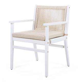 Outdoor Dining Chairs Set of 2, Acacia Wood Patio Armchair with Rope Design Back and Water Repellent Cushion