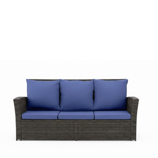 67.7" All-Weather Wicker 3-Seat Patio Sofa with Thick Blue/Biege/Gray/Black Cushions & Black Frame