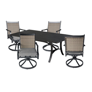 Black Outdoor Dining Table with Wood Grain Aluminum Top Rectangular Patio Table