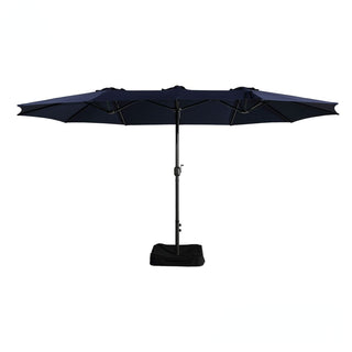 15FT Rectangular Patio Umbrella with Base & Crank Lift – Large Outdoor Market Umbrella for Backyard, Deck & Poolside