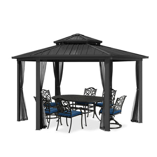 15x15 Ft Hexagon Hardtop Gazebo with Netting, Aluminum Frame Outdoor Patio Pavilion Shelter